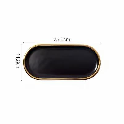 Rosée Marble Tray in black marble-effect finish, dimensions 25.5 x 11.8 cm with elegant gold rim decorative tray