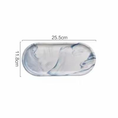 Rosée Marble Tray in blue marble-effect finish, dimensions 25.5 x 11.8 cm with elegant gold rim decorative tray
