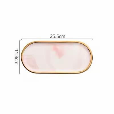 Rosée Marble Tray in pink marble-effect finish, dimensions 25.5 x 11.8 cm with elegant gold rim decorative tray
