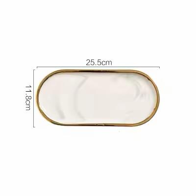Rosée Marble Tray in white marble-effect finish with elegant gold rim, decorative tray for perfumes, jewelry and home décor.