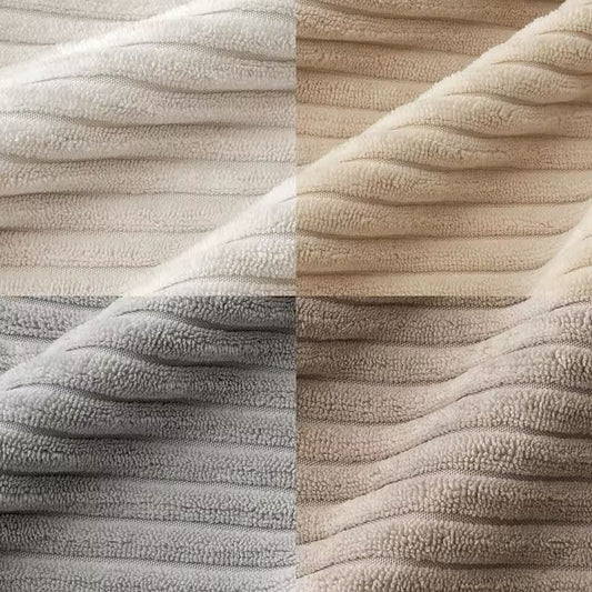 Close-up of the soft corduroy velvet fabric texture.
